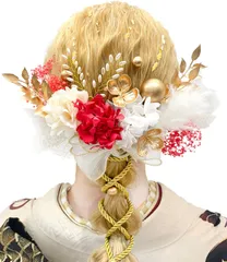 金箔シート 造花 和装 組 かすみ草 結婚式 袴 浴衣 七五三 手作り 卒業式 着物 振袖 水引 ゴールド ヘアアクセサリー 専用ケース付き 白 赤 網型シム 和玉 造花飾り ダリア A2701 ドライフラワー 髪飾り 成人式 8色展開 [JZOON]