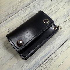 【トラッカーウォレット ミニ】 シルバー ブラック 本革 黒 財布 ミニサイズ