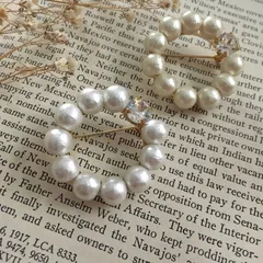 サークルブローチ30 ❋ コットンパール ❋ 一粒ラインストーン