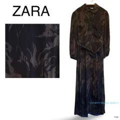 ★美品★ ZARA ザラ ワンピース ロング丈 長袖 リボンベルト L ブラック モノトーン　送料無料　古着　レディース