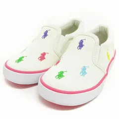 ポロ ラルフローレン POLO RALPH LAUREN ベビーシューズ スニーカー スリッポン ロゴ刺繍 91557 白 ホワイト ピンク 9 17.1