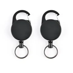 【新着商品】キーホルダー 紛失防止 伸縮55cmスチールワイヤー リールストラップ ブラック カラビナ付 リールキーホルダー ワイヤー 2個セット 強力リールキーホルダー キーリール [サムコス]