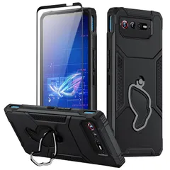 ROG Phone 7 ケース ROG Phone 7 Ultimate ケース エアトリガー互換 軍用レベル保護 キックスタンド エアバッグ内蔵 耐衝撃 傷防止 9D強化ガラスファイル付き (ブラック&ROG 7) 0