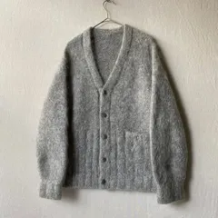 Vinatage 50s-60s モヘア　カーディガン シルバーグレー 60s ☆ 総柄 モヘア ニット カーディガン メンズ M 古着