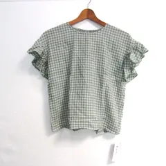 グローバルワーク ブラウス シャツ トップス 半袖 フリル袖 チェック柄 未使用品 キッズ 女の子用 150サイズ 緑×白 GLOBAL WORK