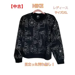 NIKE カットソー トレーナー  ロゴプリント 裏起毛 黒［サイズXL］レディース