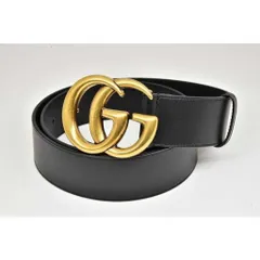 グッチ GGマーモント ワイド ベルト ダブルG レザーベルト ゴールド 85/34 40mm 400593
