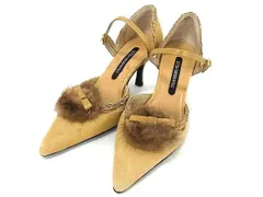 ■美品■ STRAWBERRY-FIELDS ストロベリーフィールズ スエード リボン ヒール パンプス サイズ 22 1/2 靴 シューズ ブラウン系 DF8924