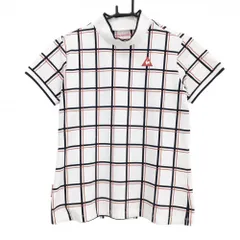 【美品】ルコックゴルフ 半袖ハイネックシャツ 白×ネイビー×レッド 格子柄 レディース L ゴルフウェア le coq sportif