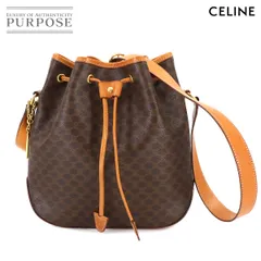 新品同様 セリーヌ CELINE マカダム 巾着 ショルダー バッグ PVC レザー ブラウン ゴールド 金具 ヴィンテージ Shoulder Bag 90286255