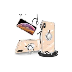 iPhone X ケース iPhone XS ケース クリア 透明 リング付き ショルダー 調節可能 肩がけ 首掛け 紐付き 斜めがけ スマホケース アイフォンx/xs ケース シリコン TPU ストラップホール付き 耐衝撃 傷防止 全面保護 カバー (i 1