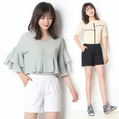 ショートパンツ レディース ボトムス 夏 ファッション コットン混紡 ベーシック ウエストゴム  短パン 無地 新作 夏物 涼しい カジュアル フィット感mingdu02