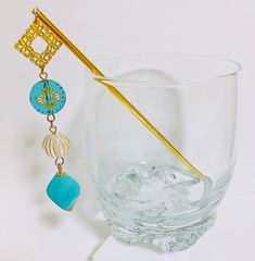 アンティーク風アクリルパーツのかんざし　水色系