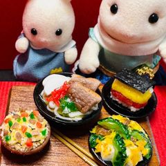 520 沖縄ご飯セット（沖縄そば　ゴーヤチャンプル　ポークたまごおにぎり　炊き込みご飯）⭐️ミニチュアフード　ドールハウス　リカちゃん　シルバニア　樹脂粘土　ねんどろいど　ブライス　フィギュア　バービー　フェイクフード　ミニチュア