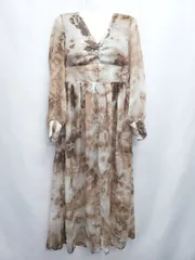◇ ⊂ EVRIS 総柄 シアースリーブ シフォン 長袖 膝下丈 ワンピース サイズF ブラウン マルチ レディース E  【1506250009927】のサムネイル