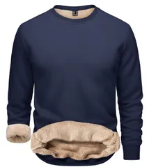 M_ネイビー [TACVASEN] トレーナー メンズ 裏ボア 厚い カジュアル 丸首 日常 スウェット 保温 防寒 上着 ソフト アウトドア トップス ルームウェア コットン ネイビー M