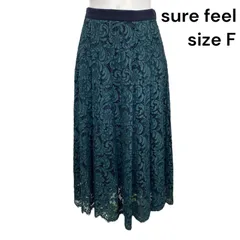 ◆シュアフィール sure feel スカート  ロング レース 刺繍 フレア コットン サイズF レディース S5T252