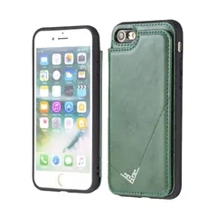 【数量限定】APPLE スマホバックカバー（ダークグリーン）手作り 対応 お洒落シンプル /iphone7 軽量 iphone8 耐久性 (第2世代) SE2 カード収納 / スタンド機能付き (2020) 財布型 SE 落下防止 iPhone 手帳型ケース