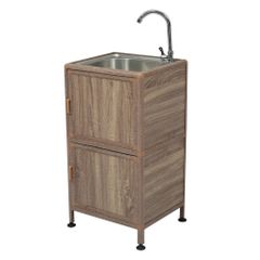 新品 ガーデンシンク 収納棚付き 水道設備 蛇口 木目調 ワイド 流し台 
