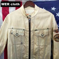 WER cloth バイカー デニム ジャケット イタリア製 L ヴィンテージ風 袖 ワッペン ホワイト 白 10635
