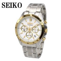 706 稼動 SEIKO 時計 メンズ クロノグラフ ホワイト ゴールド 丸型