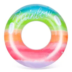 大特価　90/100サイズ 暑さ対策 アウトドア 旅行 夏休み 水遊び 海水浴 ビーチ プール レインボー 浮輪 虹 おしゃれ O型フロート 可愛いうきわ 取っ手付き 大人 浮き輪 Fohil
