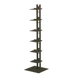 タワーシェルフ/収納棚 〔ブラック〕 幅35cm×奥行33cm×高さ130cm 日本製 スチール製 棚板6枚付き〔代引不可〕