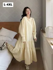 マキシワンピース レディース 長袖 大きいサイズ A型ワンピース 春 秋 冬 クルーネック 大きいサイズ フレア ワンピ ロングワンピース きれいめ 高見え 体型カバー 普段着 通勤 ルームウェア 体型カバー  LWFA120(L-4XL)