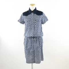 ユナイテッドアローズ ピンクレーベル UNITED ARROWS PINK LABEL ひざ丈シャツワンピース 半袖 総柄 紺 白 M *A126