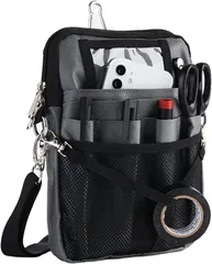 CARRY ALL BEFORE ONE 多機能 エプロンバッグ ナースポーチ ウエストバッグ マチ1cmサイズUP 仕事用 12ポケット 3way(サイズUP版-グレー)