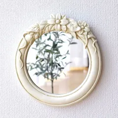 壁掛けミラー ウォールミラー おしゃれ かわいい レトロ アンティーク 鏡 シンプル レトロなカービングミラー ラウンド