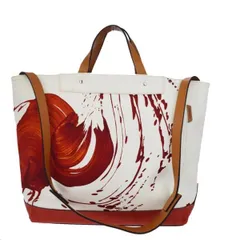 【中古】 限定品 美品 コーチ COACH ジェームスネアーズ 大型 トートバッグ ショルダー 2WAY ホワイト レッド キャンバス レザー 66A001