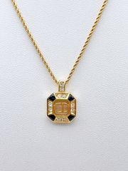ChristianDior/クリスチャンディオール　ロゴネックレス　スクエア　ロープチェーン　ゴールド/ブラック/ラインストーン　ヴィンテージ　FC-sgc004