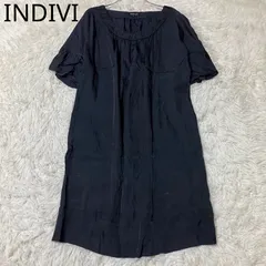 インディヴィ　ワンピース　ネイビー　ネックライン　ゆったり　Aライン　大人カジュアル　シンプル　上品　サイズ40 Lサイズ相当