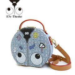 EYE THEME アイテーマ デニム 円形 2wayバッグ ET2706 ショルダーバッグ 柄 大人 レディースバッグ おしゃれ ショルダー 斜め掛け 肩掛け 女の子 女性 小さめ ミニ 小さい 個性的 総柄 バッグ