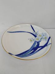 香蘭社 大皿 プレート 白磁 青 水仙柄 深皿 円形 直径約29.5cm コウランシャ すいせん 植物柄