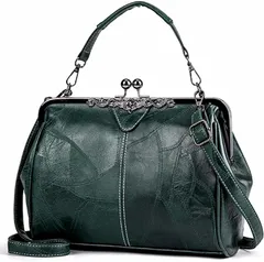 ZAZALAND(ザザランド) 母の日 がまぐち バッグ ショルダー 斜めがけ トート 3way 合皮 レトロ アンティーク調( グリーン,  M)