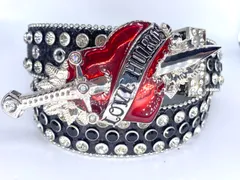 【セール価格】ハートバックル幅3.8 105cm/115cm ギラギラ　ウエスタンベルト　ブラック　LEX　メンズベルト　レディースベルト　カウボーイ　y2k アメカジ　古着　ラッパー　グランジ　プレゼント