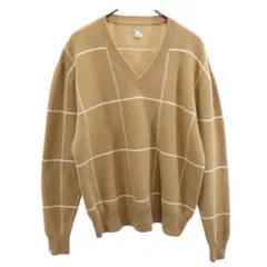 デラックス ウールブレンド 格子柄 長袖 Vネック セーター 40 ベージュ系 DELUXE ニット メンズ 古着 【231204】のサムネイル