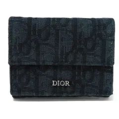 Dior ディオール コンパクト ウォレット トロッター スナップボタン フラップ ベージュ ブラック ネイビー オブリーク ジャガード 三つ折り財布 2OBBC110YSE_H05E