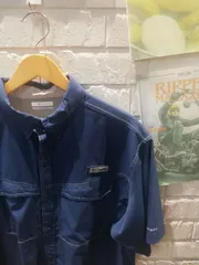 古着 XL  シャツ コロンビア Columbia 青 ブルー ワンポイント