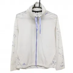 【超美品】アディダス ジャケットブルゾン アイボリー×ライトパープル 背面・ネック総柄 薄手PRIMEBLUE レディース M ゴルフウェア adidas