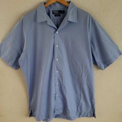 POLO RALPH LAUREN ポロ ラルフローレン CALDWELL オープンカラー 半袖 コットン 無地 水色 ワンポイント刺繍 L 90s