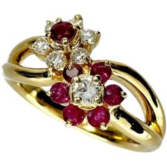 14.5号 フラワーモチーフ ルビー 0.41ct ダイヤモンド 0.28ct リング・指輪 K18ゴールド 18金  6.2g レディース 【中古】【真子質店】【NN】