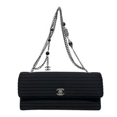【CHANEL】シャネル ビジュー付 チェーンワンショルダー ショルダーバッグ サテン レディース 8番 黒 ブラック ターンロック ココマーク パーティバッグ