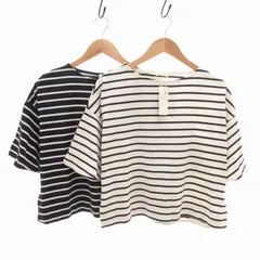 アースミュージック&エコロジー EARTH MUSIC & ECOLOGY タグ付き 2点セット ビッグマリンボーダー フレアスリーブ プルオーバー Tシャツ カットソー 半袖 F 白 ホワイト 紺 ネイビー 18173C30010 /FT