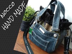 №662【overallDENIM✖️camouflage 巾着ToteBag】デニムリメイクトートバッグ👖カモフラ柄♫