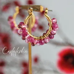 天然石　ルビー　ピンクトパーズ　ガーネット　チタンフープピアス　誕生石（フープイヤリング　変更可）