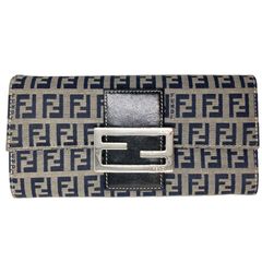 【真贋判定済】FENDI フェンディ ズッキーノフラップ長財布  ベージュ ウォレット B0406NQYSP