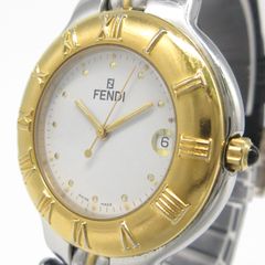 フェンディ FENDI メンズ ウォッチ 腕時計 900G 白文字盤 新品ベルト交換 デイト ゴールドカラー ローマン ベゼル 管理9489